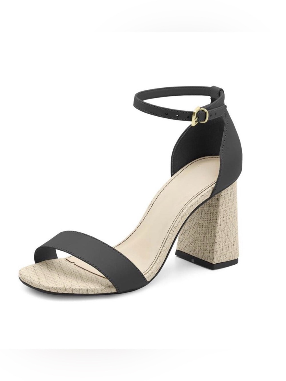 Round Toe Black Leather Heel